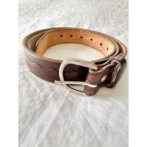 Men's 44 Brown Tooled Genuine Leather Belt Made in USA Western Cowboy